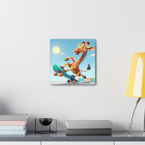 Sky-High Ride: The Giraffe Skateboarder - Canvas Print