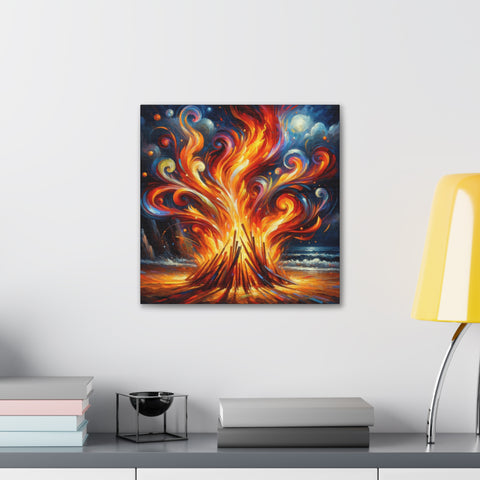 Incandescent Whirl: A Dance of Fire on Shores - Canvas Print