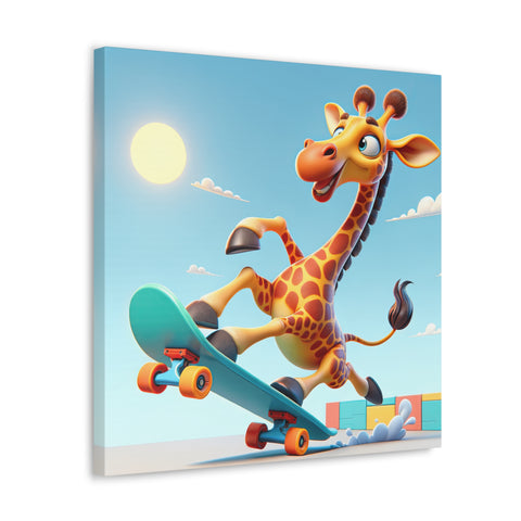 Sky-High Ride: The Giraffe Skateboarder - Canvas Print