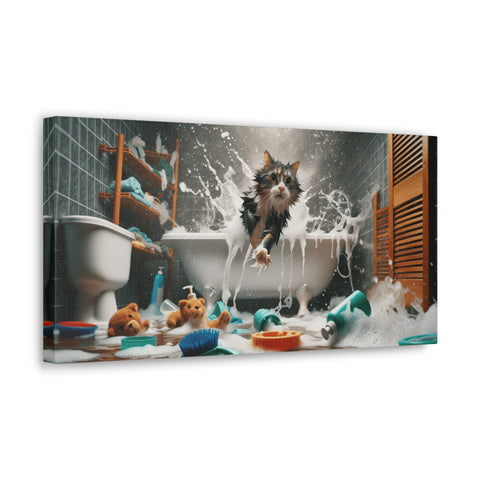 Cosmic Splashdown: Feline Fiasco - Canvas Print