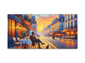 A canvas art depicting a serene Parisian street scene at sunset with a person sitting outside a café, reflecting the city's romantic ambiance.