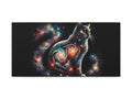 A canvas art featuring a cosmic galaxy pattern superimposed on the silhouette of a cat sitting and gazing upwards.