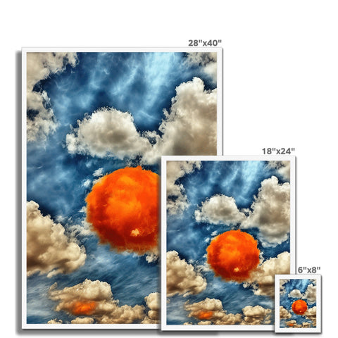 A cloud covered background with three images next to each other.