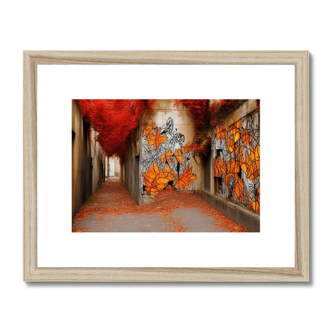 A red and white graffiti print of some type a people in a city street, at