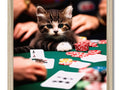 A little cat playing a poker game with the ball