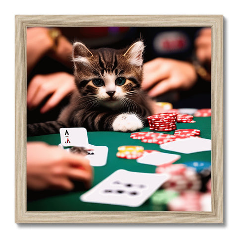 A little cat playing a poker game with the ball