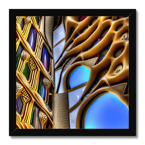 A colorful print decorated wooden frame is a stained glass wall with a small print