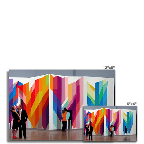 A wall on a stage covered in various types of color art are placed by different colors