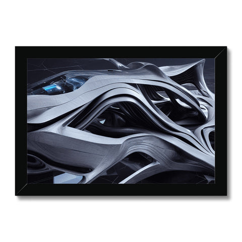 an abstract art print on a metal frame on the counter with the backdrop of a picture