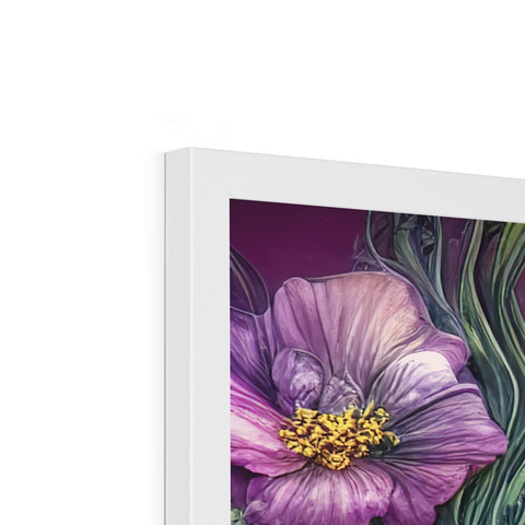 A picture frame has a large floral picture on it
