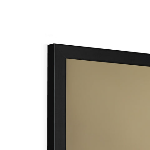 A mirror on a metal backlit TV stand with a flat screen television.