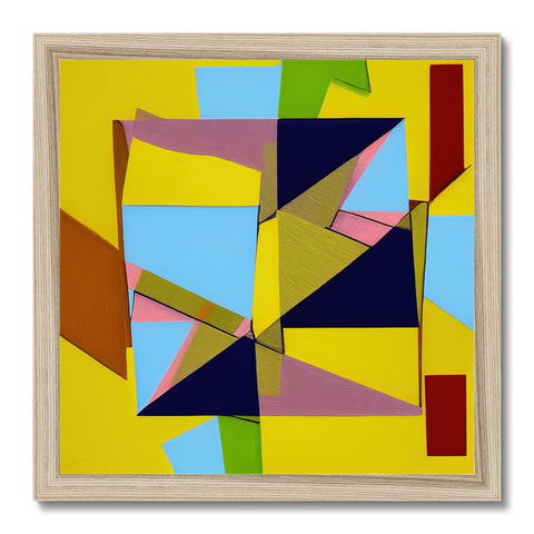 A painting on white paper with multiple pieces of wood and a colored quilt laying on