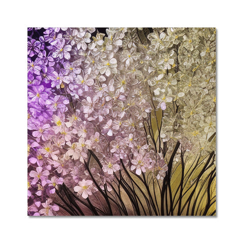 a large floral flower on a ceramic tile with some purple flowers on it