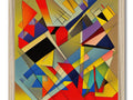 This painting is a square sculpture with some geometric designs.
