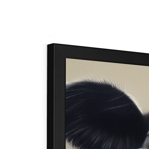 A picture of a picture frame with a black furry bear near a large television.