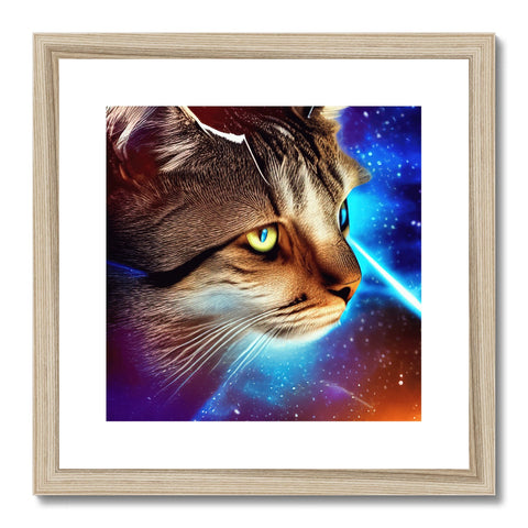 a cat sitting on top of a laser photo in a portrait frame in front of a