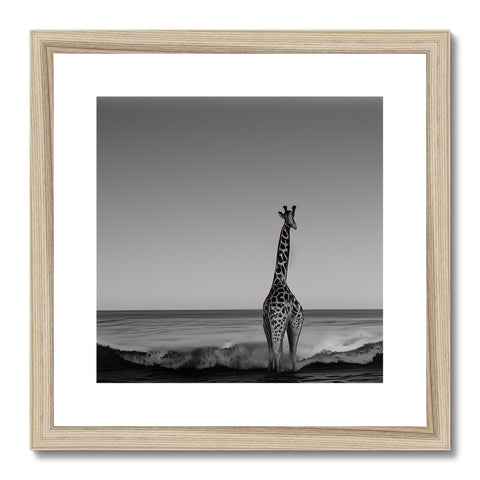 Two giraffe stood under a tree with rocks and a tree branch in a picture frame