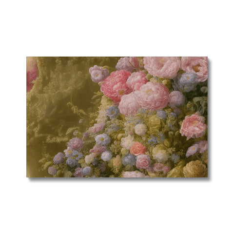 An  art print sitting on a ceramic tile of some flowers.