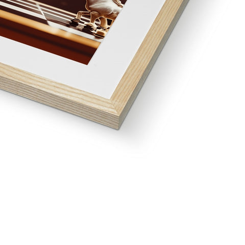 A picture of a white picture in a framed photo album on a wooden frame.