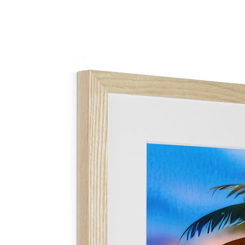 A picture frame with a small picture of a man posing on a beach.