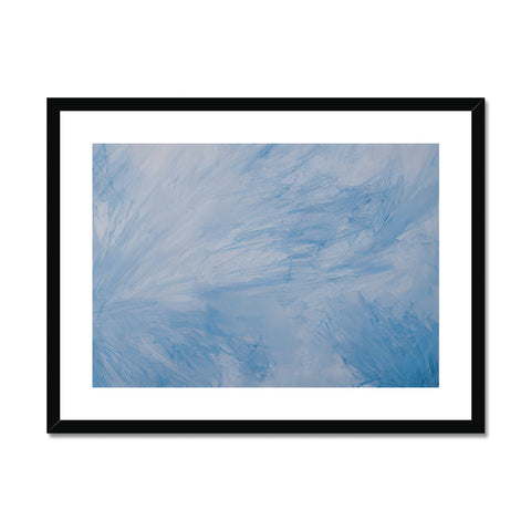 A white art print with a sky and a blue cloud sky on it.