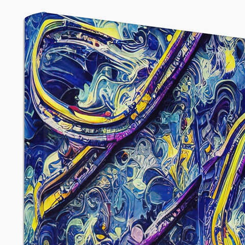 A blue and white sketch book with colorful paintings on it.