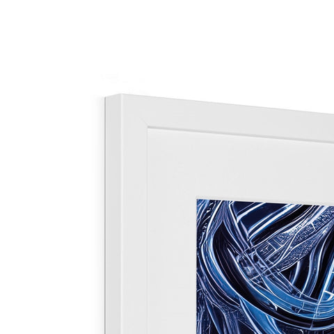 a blue and white photo frame with a white artwork on top of it