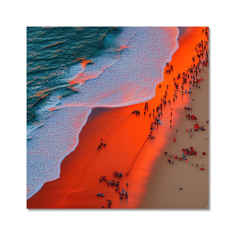 A colorful photo of a colorful beach with water and people.