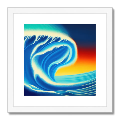 A wave crashing through the ocean on an art print on a beach beach.