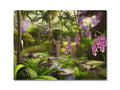 an art print of orchids and plants in the tropical green jungle