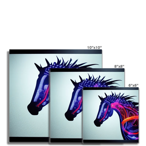 Two horses riding on monitors on a living room wall in front of two sets of large