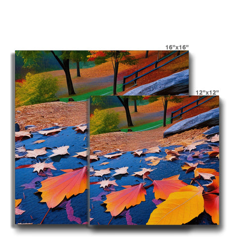 A photo and several paper cards in the colors of autumn on a table and some green