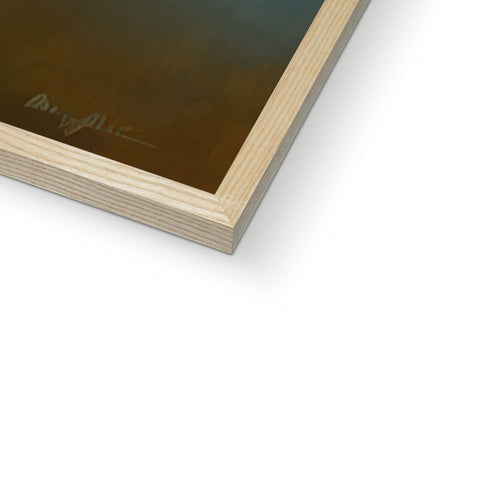 A picture has a large wooden frame of a boogie board sitting on a table.