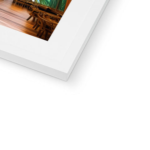 A wooden frame next to a close up photo of a picture inside of a photo on