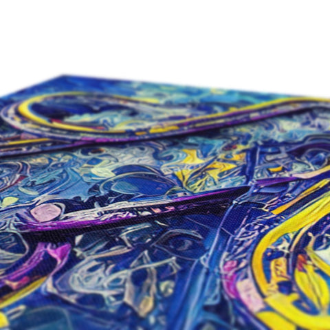 A trifold filled with a blue metal tray containing some sketchy art designs.