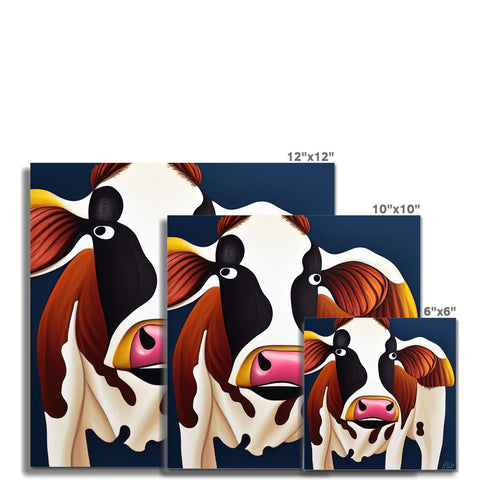 Two rows of cows are standing down and a black and white image of a cow in