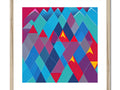 a wooden art print in color with the triangles and an arty pattern on top of