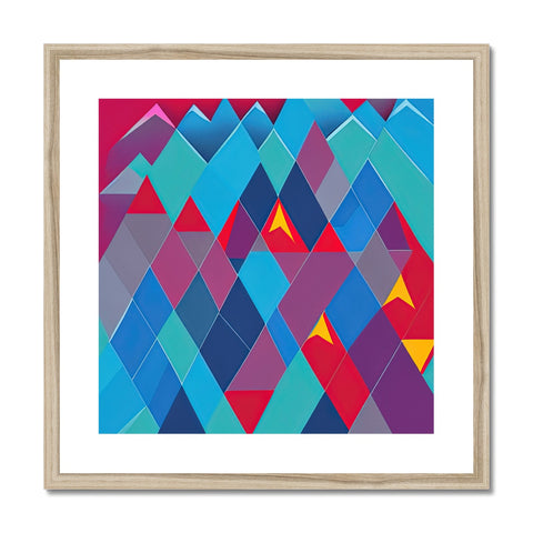 a wooden art print in color with the triangles and an arty pattern on top of