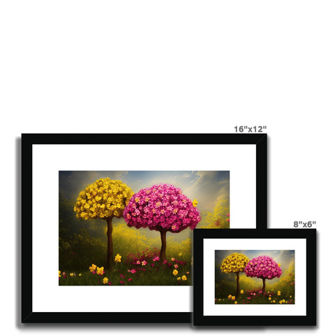 three black and white images on a colorful picture frame with a flower.