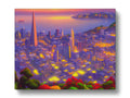 A colorful cityscape with the skyline of San Francisco on top of it.