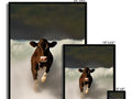 Several photographs of cows in different situations on a photograph frame.