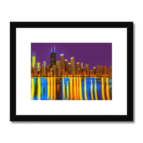 Artistic paintings of downtown Chicago on a city skyline.