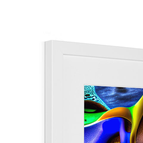 A colorful picture frame with a 3D image on it is displayed on the living room