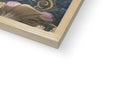 The wooden picture frame has many different styles of artwork on it.