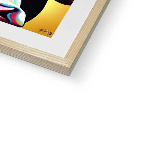 a softcover image of an art print on a wooden frame in a room