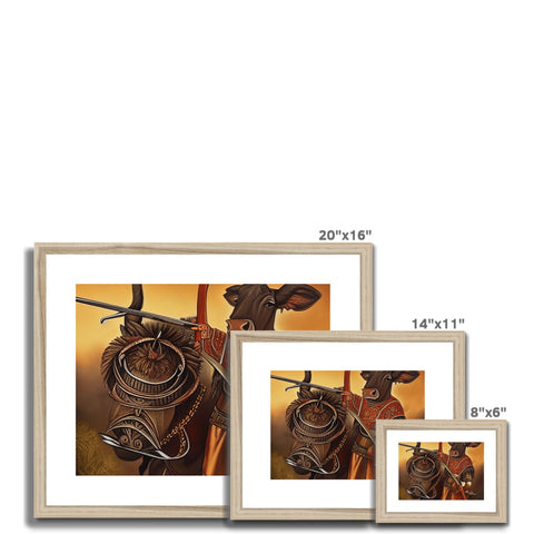 A large wooden framed print with four photographs on a wall.