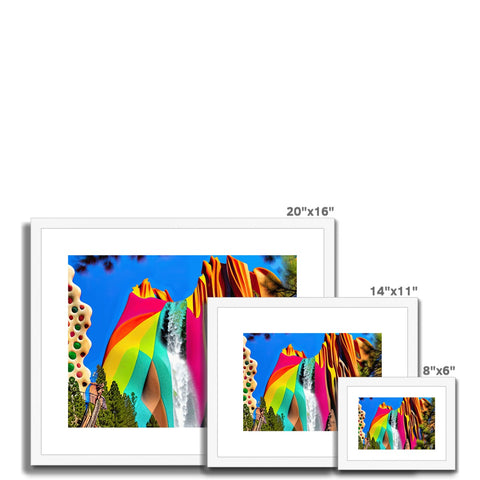 A picture frame with a rainbow photograph on it and in front of multiple colorful cards on