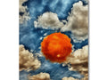 A piece of art printed with a large orange blanket in the sky.