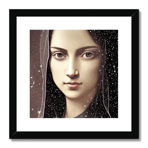 a framed photograph of Lady Magdalene on a silver frame in white wood with silver