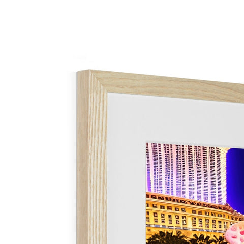 Wood framed wooden panels with a photograph of Los Vegas in a frame and a white